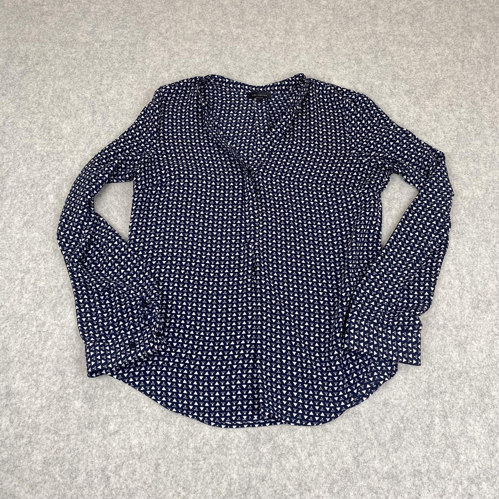 The Limited Blouse Womens Small Blue Geometric Print V Neck Long Sleeve Top